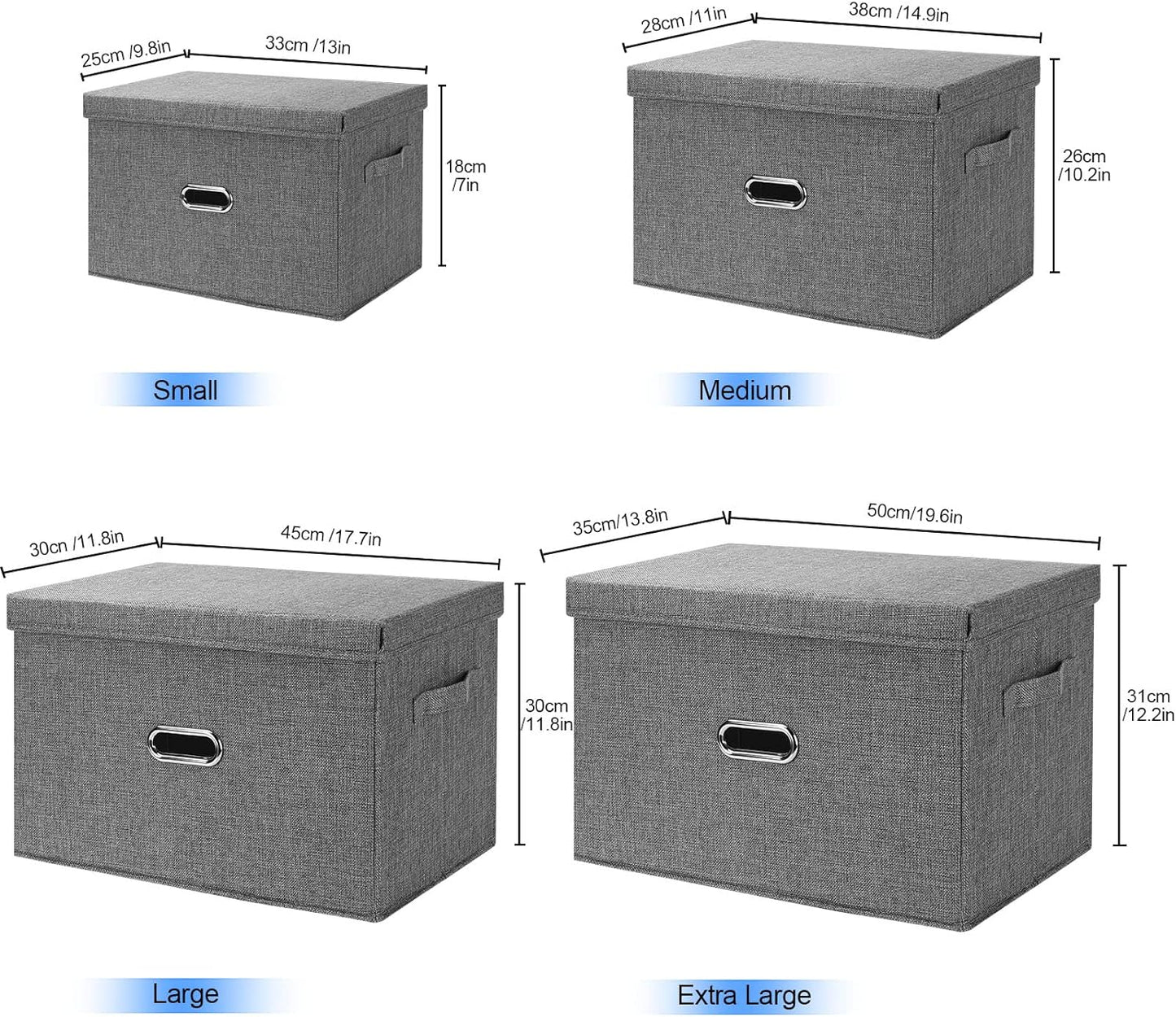 Large Linen Fabric Foldable Storage Bins with Removable Lid and Handles, Washable Storage Box Organizer Containers Baskets Cube with Cover for Bedroom,Office(Black, Small(2-Pack))