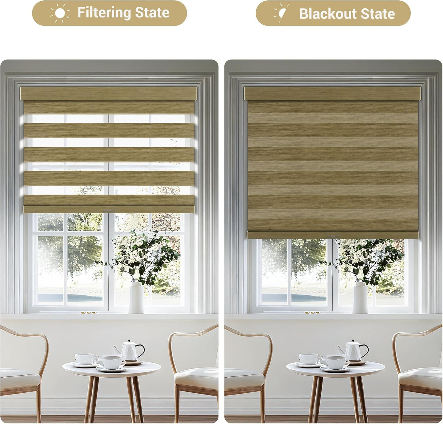Cordless Zebra Blinds for Windows, Blackout Interior Blinds,Easy to Install,UV Protection,for Offices and Home,Custom Roller Shades, Mousse Light Bown,58" W x 88" H