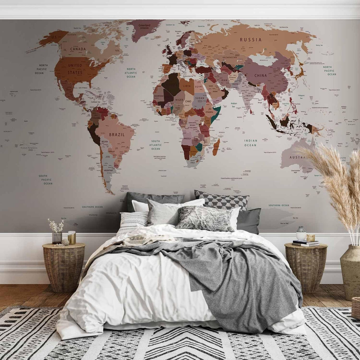 artgeist Premium Wall Mural World Map 138x101 in - XXL Non-Woven Wallpaper Fleece Wall Decor Photo Print Picture Image Design Home Map of The World k-B-0001-a-d