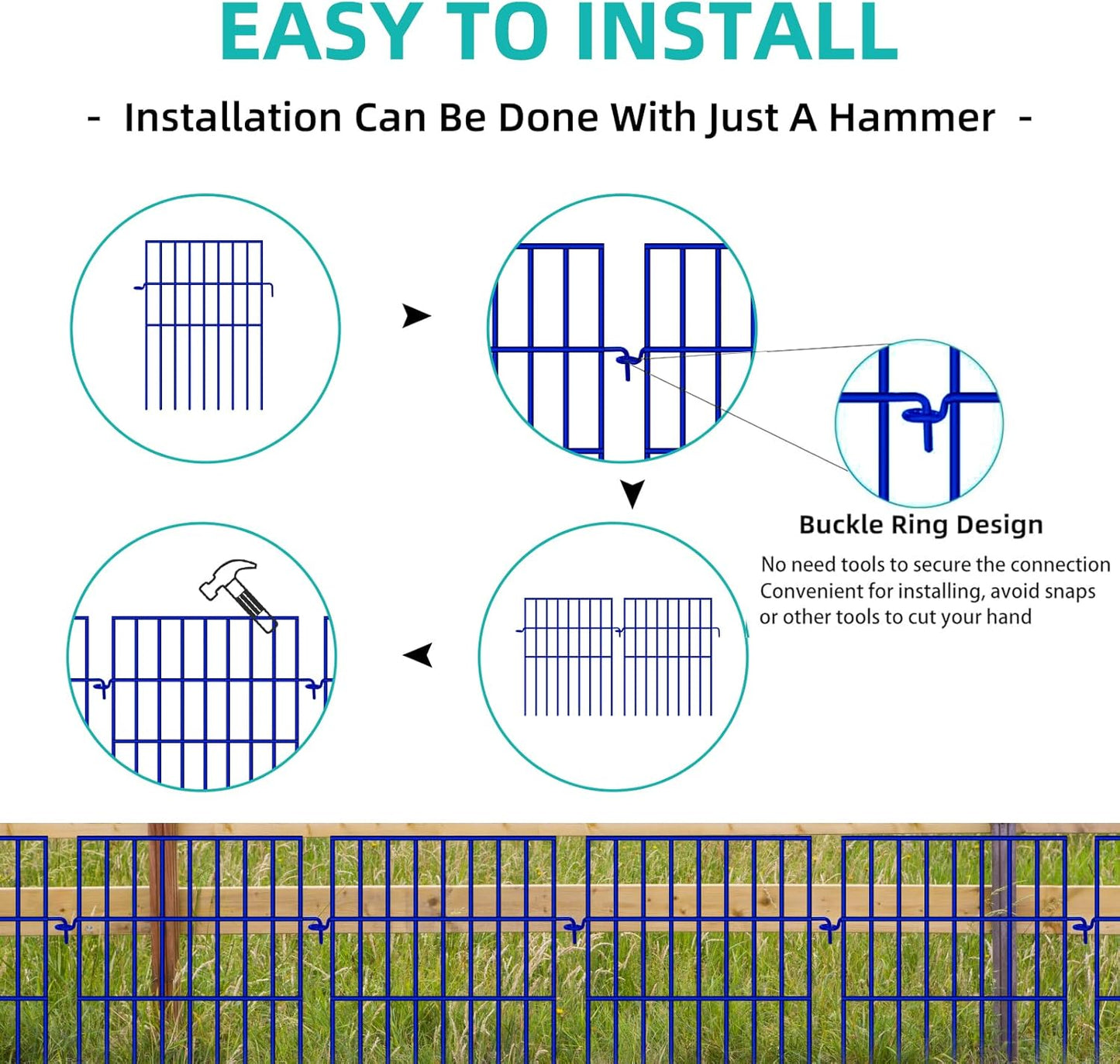 Animal Barrier Fence, 25 Panels No Dig Fences, 17in(H) X 27ft(L) Garden Fence Animal Barrier for Rabbits and Dog Under Fencing Barrier, Rustproof Metal Fences Border for Outdoor, Yard, Patio