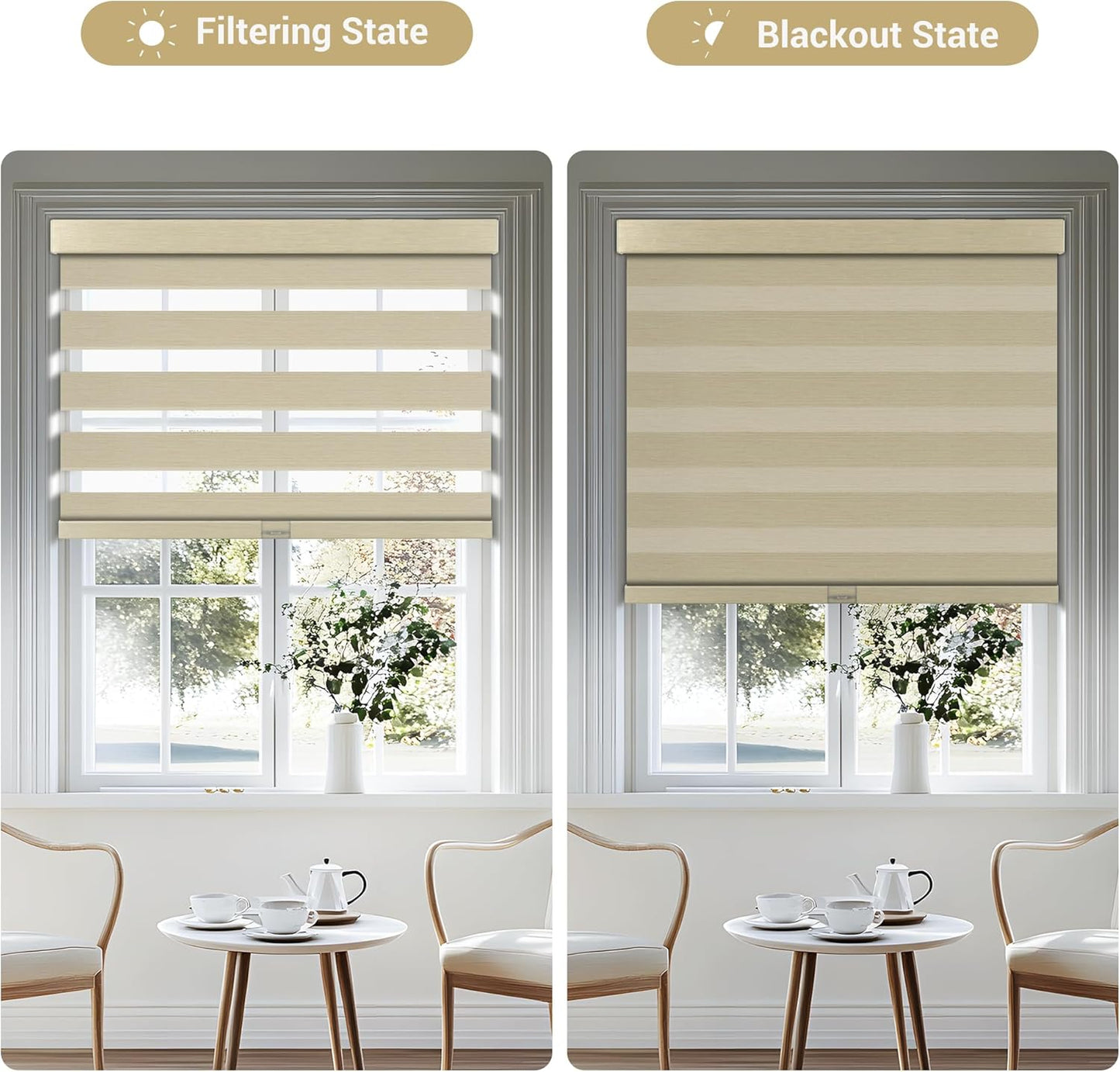 Cordless Zebra Blinds for Windows, Blackout Interior Blinds,Easy to Install,UV Protection,for Offices and Home,Custom Roller Shades, Mousse Beige,77" W x 88" H