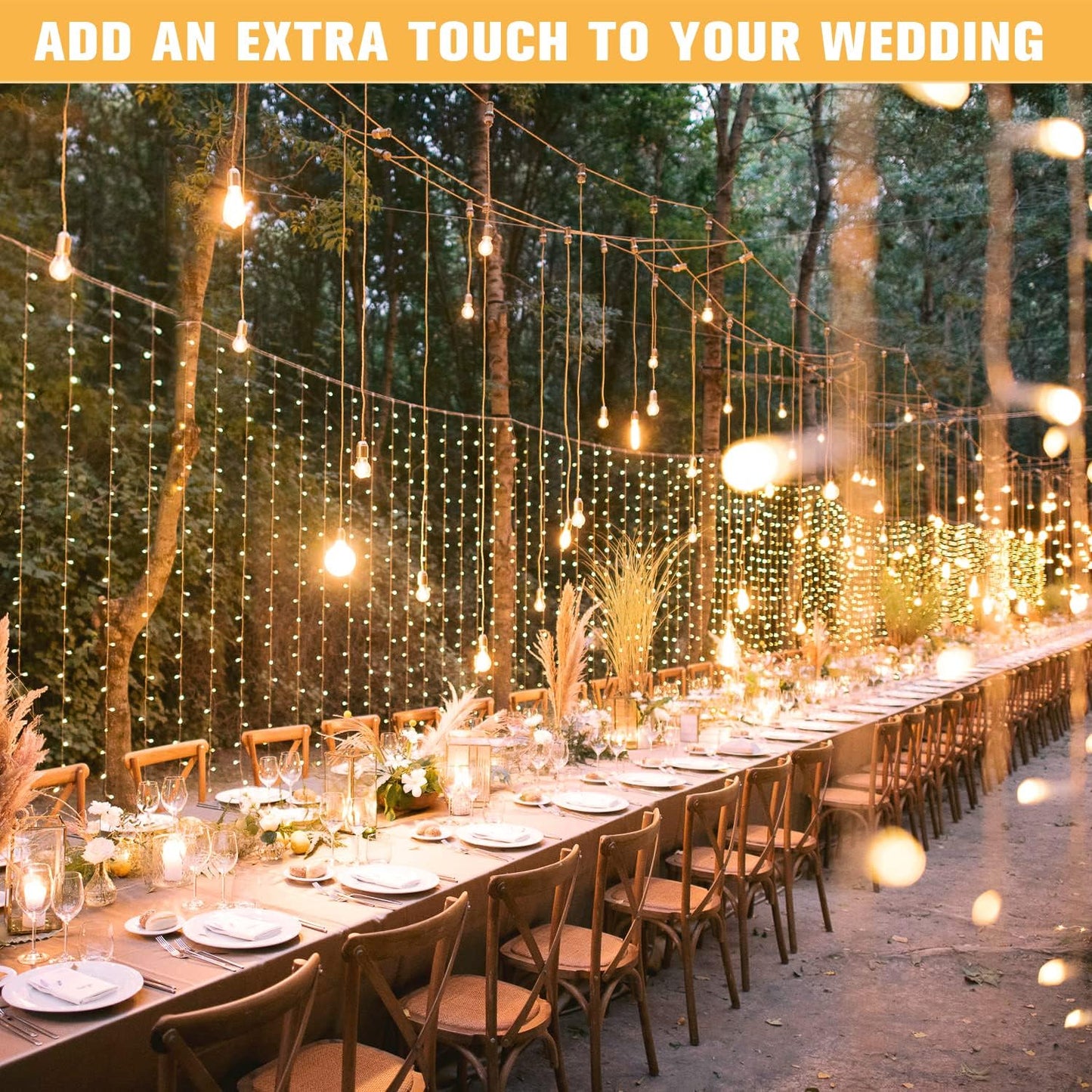 JMEXSUSS 600 LED Christmas Curtain Lights Outdoor, 9.5x19.6ft Christmas String Light Plug in with Remote, 8 Modes Wall Hanging Lights for Bedroom Party Backdrop Wedding Xmas Decor, Warm White