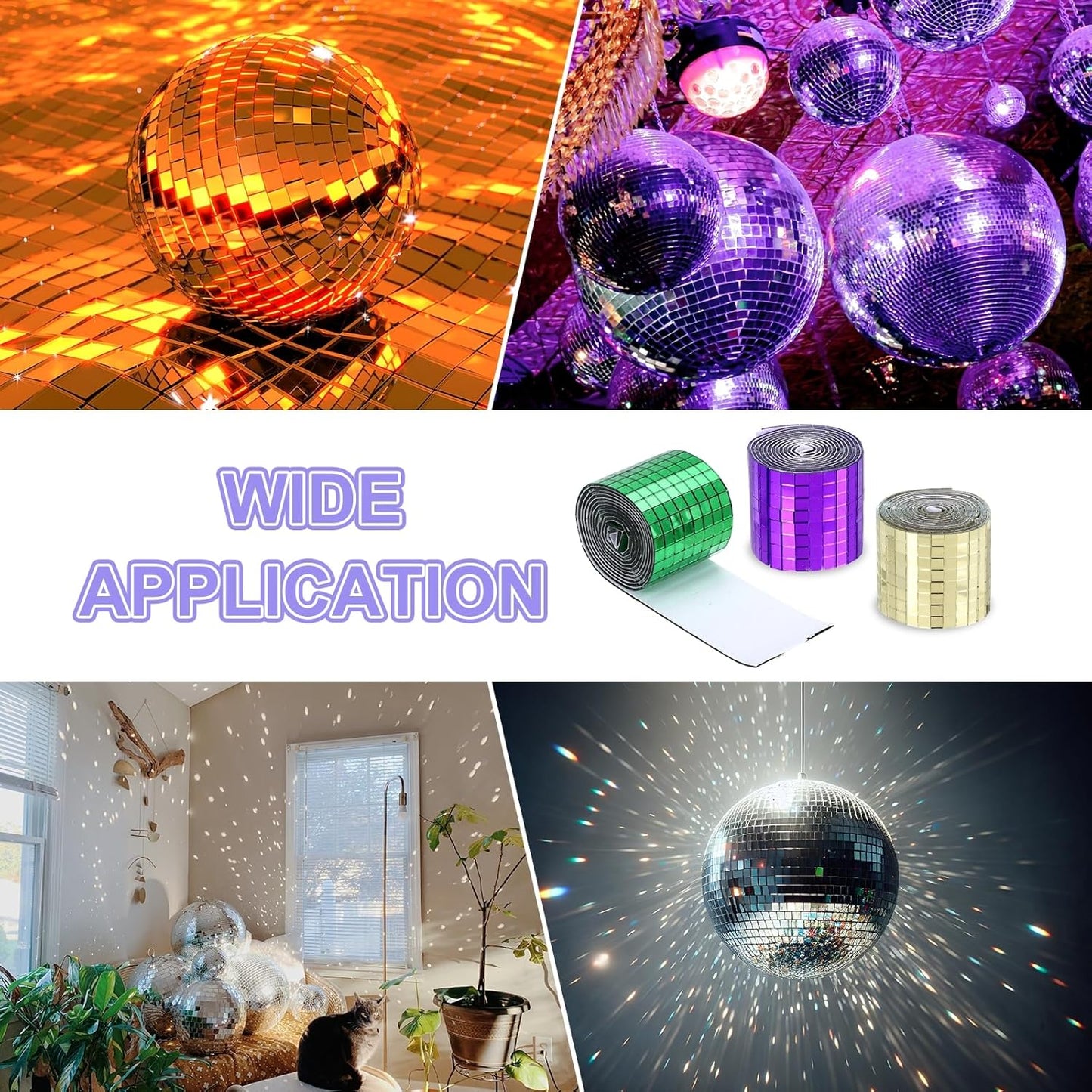 MECCANIXITY Self Adhesive Glass Mirror Mosaic Tiles 3200 Pcs 5 x 5 mm Disco Tiles for Craft Decoration Glass Mirror Disco Ball Black 2 Pcs