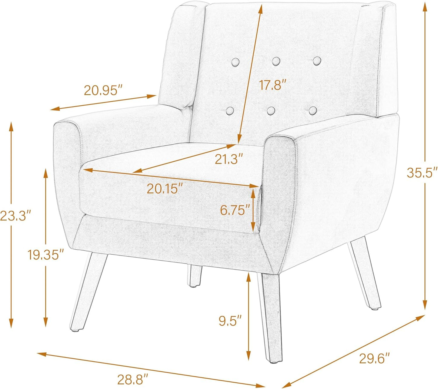 UIXE Faux Leather Accent Chairs Set of 4, Modern Arm Club Chair Upholstered Armchair for Living Room, Comfy Single Sofa Seats Button Tufted Reading Seating, Coffee