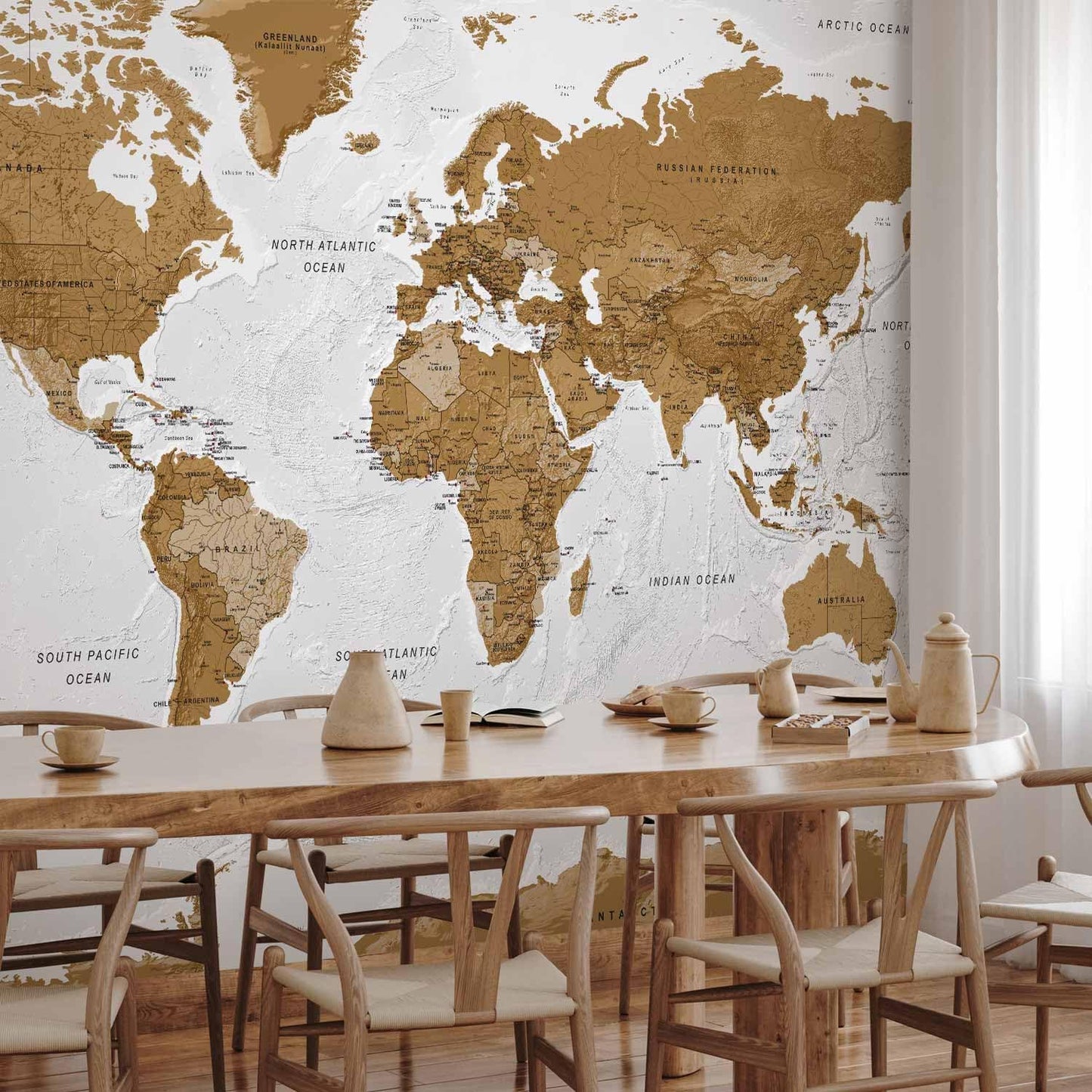 artgeist Premium Wall Mural World Map 98x69 in - XXL Non-Woven Wallpaper Fleece Wall Decor Photo Print Picture Image Design Home Map of The World k-A-0093-a-a