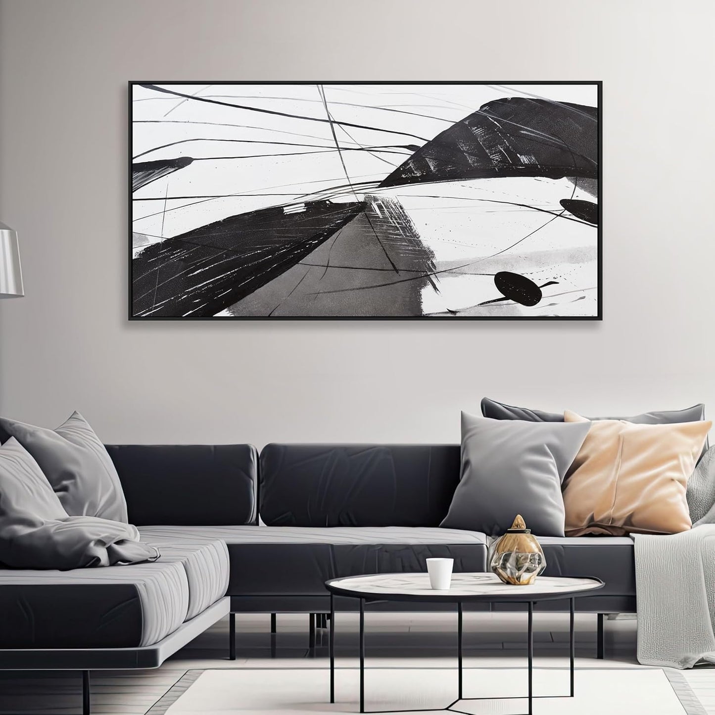 Abstract Canvas Art Home Wall Decor Black and White Abstract Wall Art Framed Artwork Modern Home Wall Decor for Living Room Bedroom Office 20"x40"