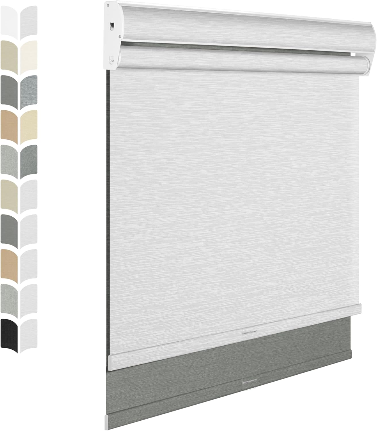 BERISSA Cordless Double Window Roller Shades with Cassette Valance, Day and Night Blackout and Light Filtering, For Home Office Door - Grey and White. 37 W x 56" H