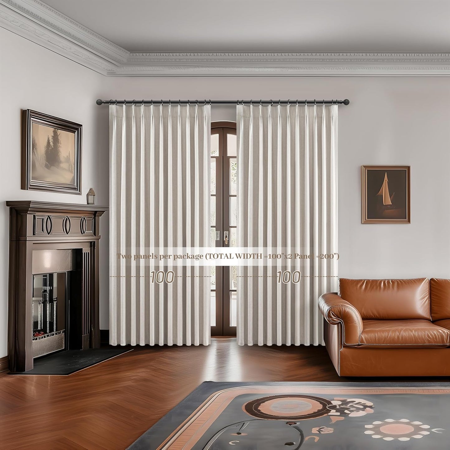 100 Inch Length Extra Wide Pinch Pleated Blackout Curtains 84 Inch Long for Living Room,Farmhouse Natural Linen Thick Burlap Heavy Duty Insulated Sliding Door Large Window Drapes(100"W x 84"Lx2Panels)