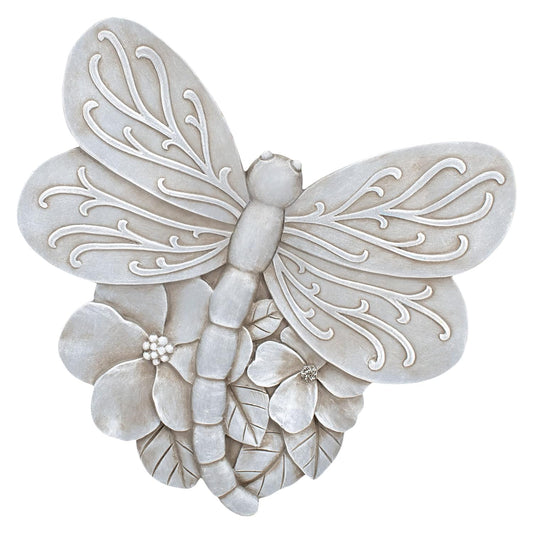 NAT & Jules Animal Character Shaped Dimensional Indoor Outdoor 11 inch Cast Resin Decorative Garden Stepping Stone, Patio, Walkway Sculpture Yard Art, Stone Grey Dragonfly