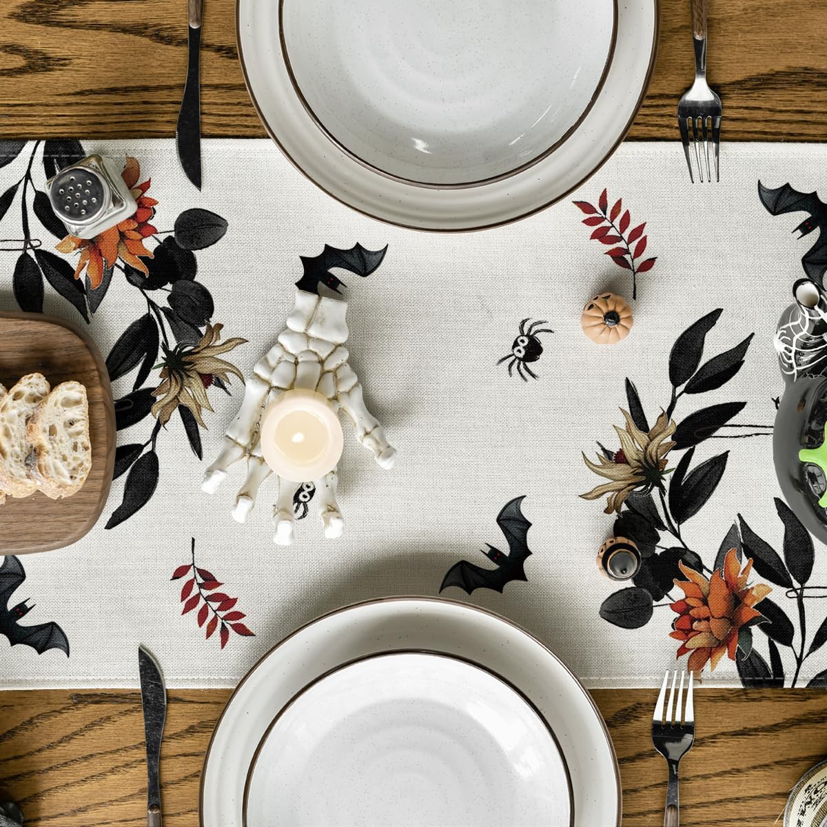 Artoid Mode Pumpkin Ghost Leaves Spider Web 210 GSM Halloween Table Runner, Spooky Kitchen Dining Table Decoration for Home Party Decor 13x120 Inch