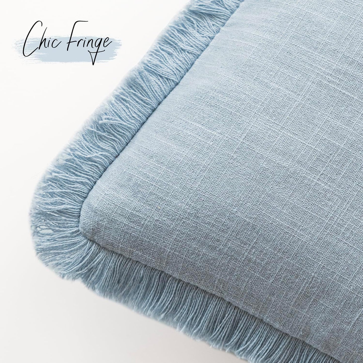 Foindtower Set of 2 Decorative Linen Fringe Throw Pillow Covers Boho Farmhouse Cushion Cover with Tassels Soft Accent Pillowcase for Couch Chair Sofa Bed Living Room Home Decor,24×24 Inch,Sky Blue