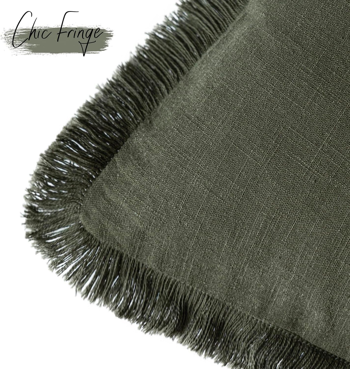 Foindtower Set of 2 Decorative Linen Fringe Throw Pillow Covers Cozy Farmhouse Cushion Cover with Tassels Accent Pillowcase for Couch Chair Sofa Bed Living Room Home Decor,16×16 Inch,Dark Olive Green
