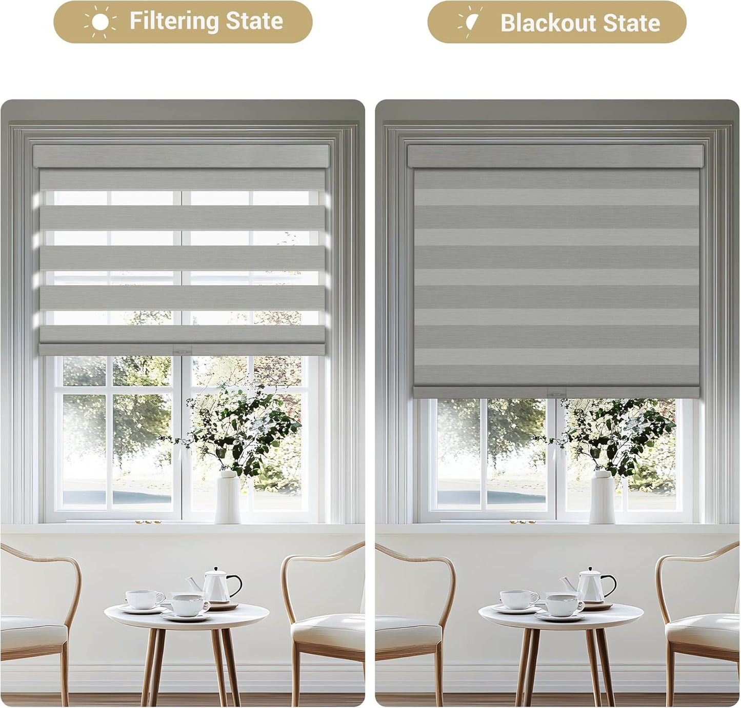 Cordless Zebra Blinds for Windows, Blackout Interior Blinds,Easy to Install,UV Protection,for Offices and Home,Custom Roller Shades, Mousse Light Grey,56" W x 72" H