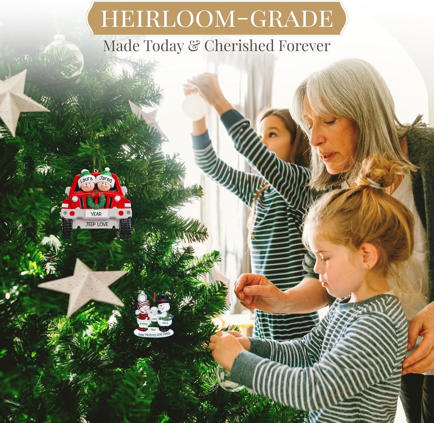 Personalized Family of 6 with Dog Ornament 2025 | Free 24h Customization | Christmas Ornaments for Tree | Custom Gift Wrapped Black Pet Keepsake for Dog-Lovers