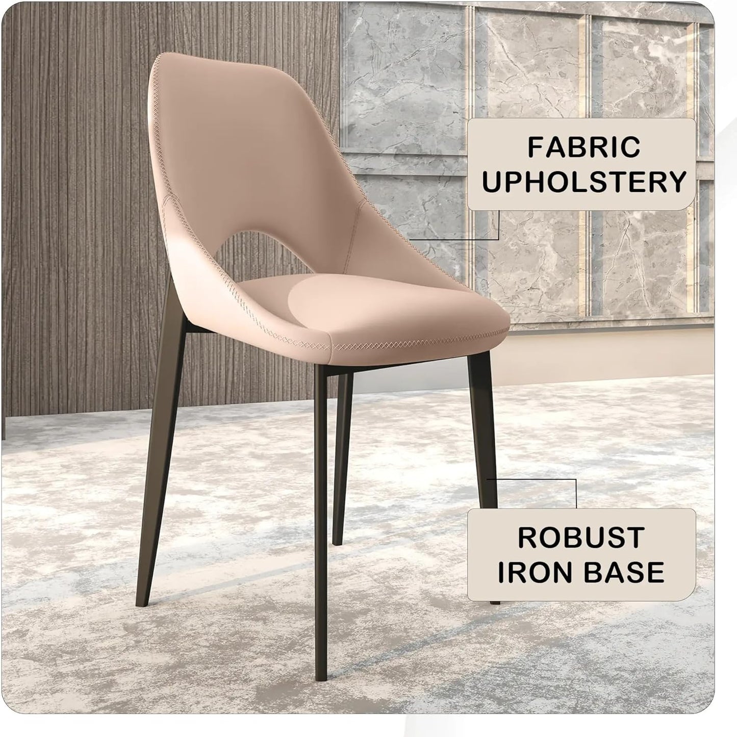 LeisureMod Amalfi Upholstered Fabric Dining Chair – Modern Side Chair with Iron Legs, Mid-Century Accent Chair for Dining Room or Kitchen