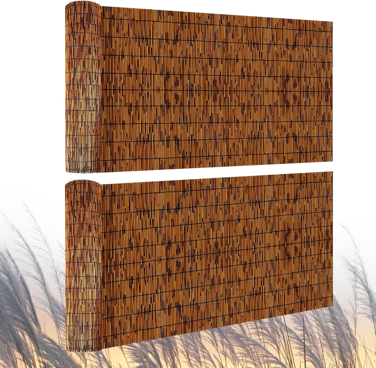 2 Pack Natural Reed Fence,4FT X 16.4FT Bamboo Fencing Privacy Reed Screening for Outdoor, Gallery, Restaurant, Hotel, Patio (Brown)