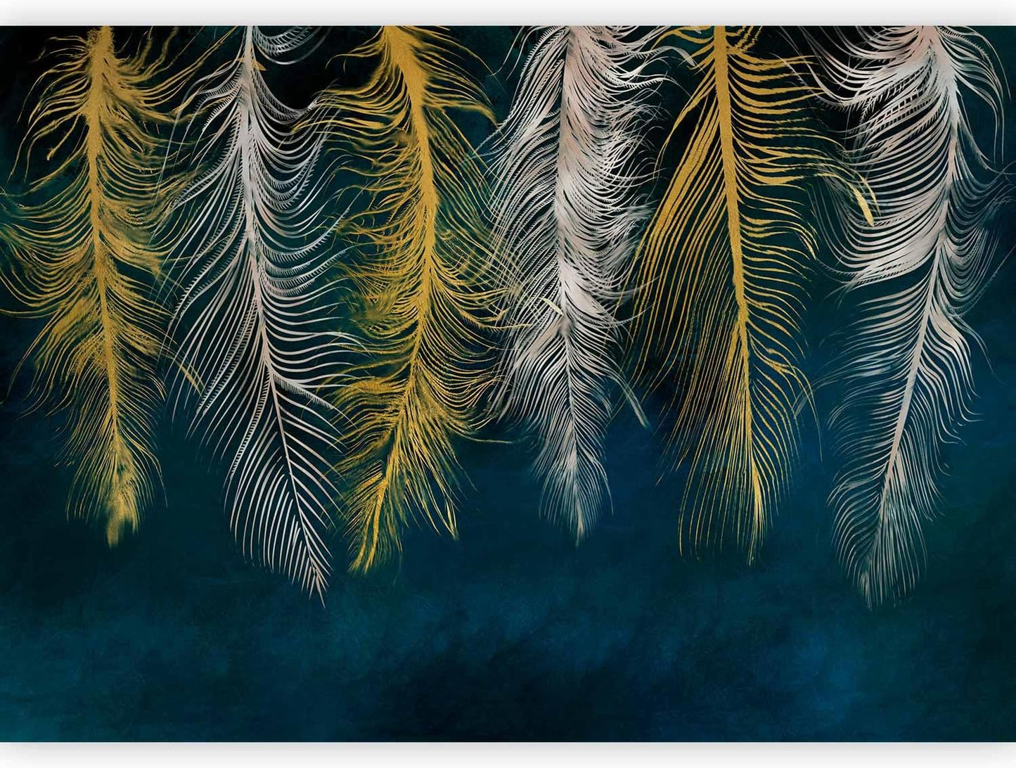 artgeist Wall Mural Feather 96x69 in - XXL Peel and Stick Self-Adhesive Wallpaper Removable Large Sticker Foil Wall Decor Print Picture Image Design Abstract Beige Navy Blue b-A-0812-a-a