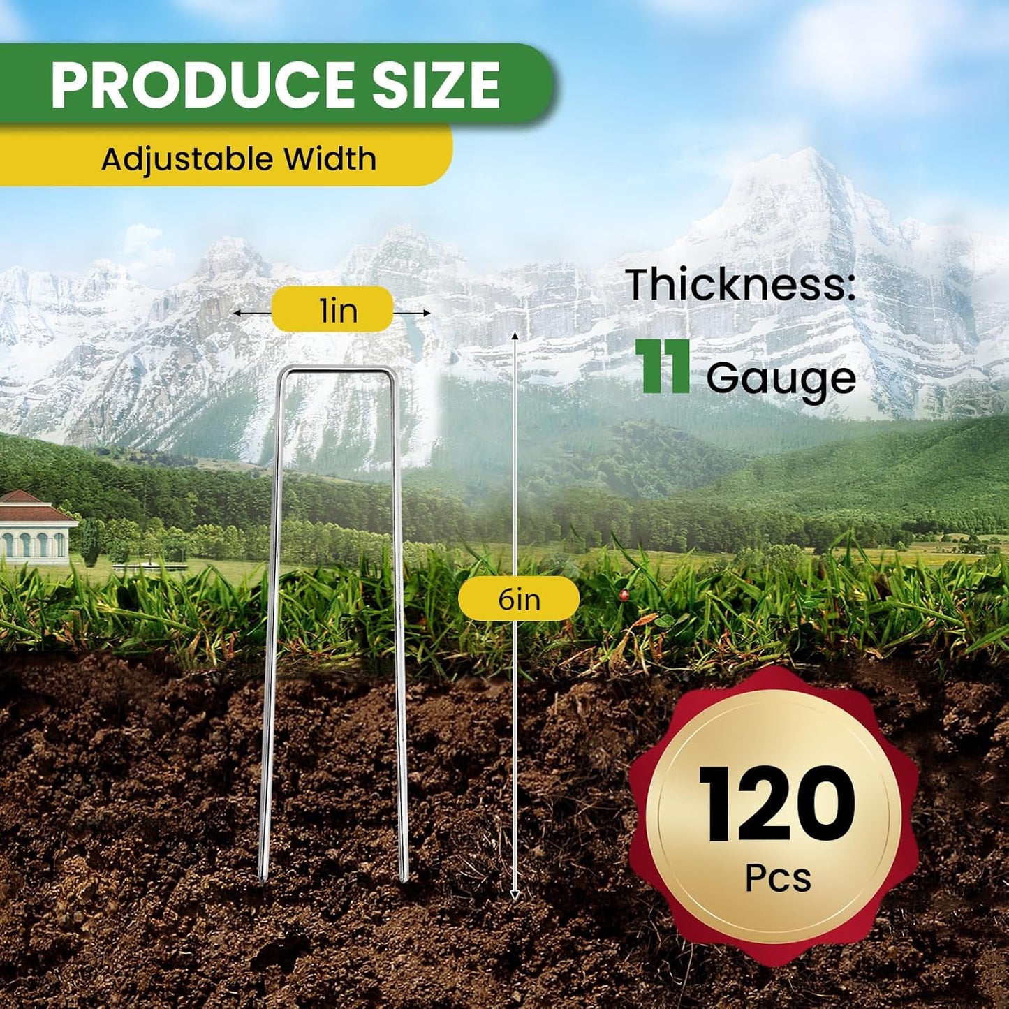 Landscape Staples 6 Inch 120 Pack, Garden Stakes Galvanized Garden Staples 11 Gauge, Plant Cover Stakes for Lawn Weed Barrier