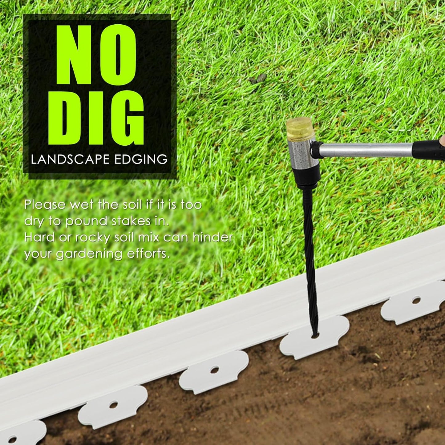 Sasylvia 2'' x 200' Landscape Edging Kit Edging Border Coil Include Anchoring Spikes 10 Connectors Plastic Garden Border for Lawn Garden Grass Yard Home(White)