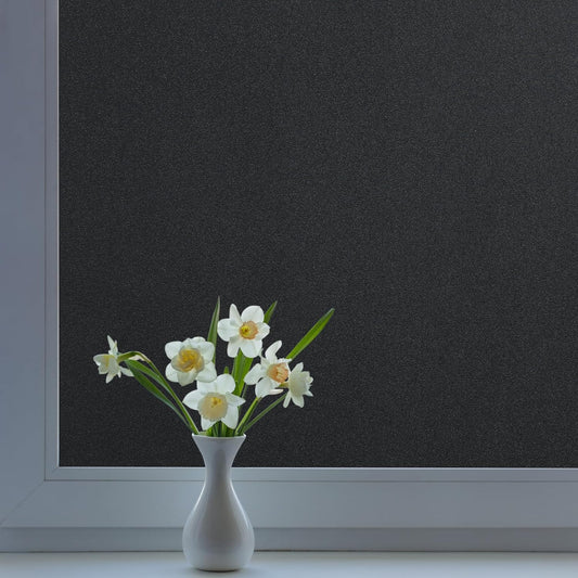 DOWELL Blackout Window Film, 100% Light Sun Blocking Static Cling Frosted Privacy Film for Glass, Heat Control Removable Window Tint, Room Darkening Cover for Day Sleep, Black, 23.6" x 157.5"
