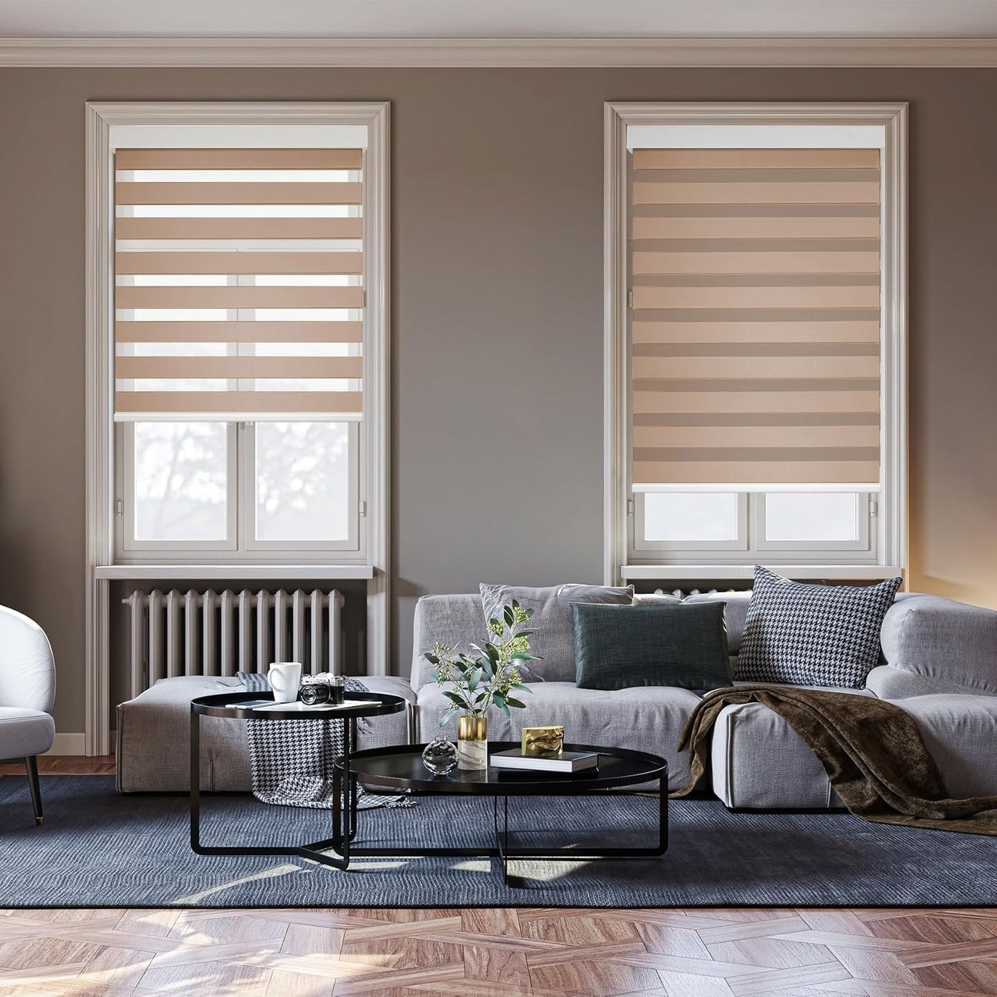 HESTIA Cordless Zebra Blinds Light Filtering Roller Shades UV Blocking Blackout Privacy Indoor Window Blind for Home Office Day and Night, Beige,50" W x 48" H