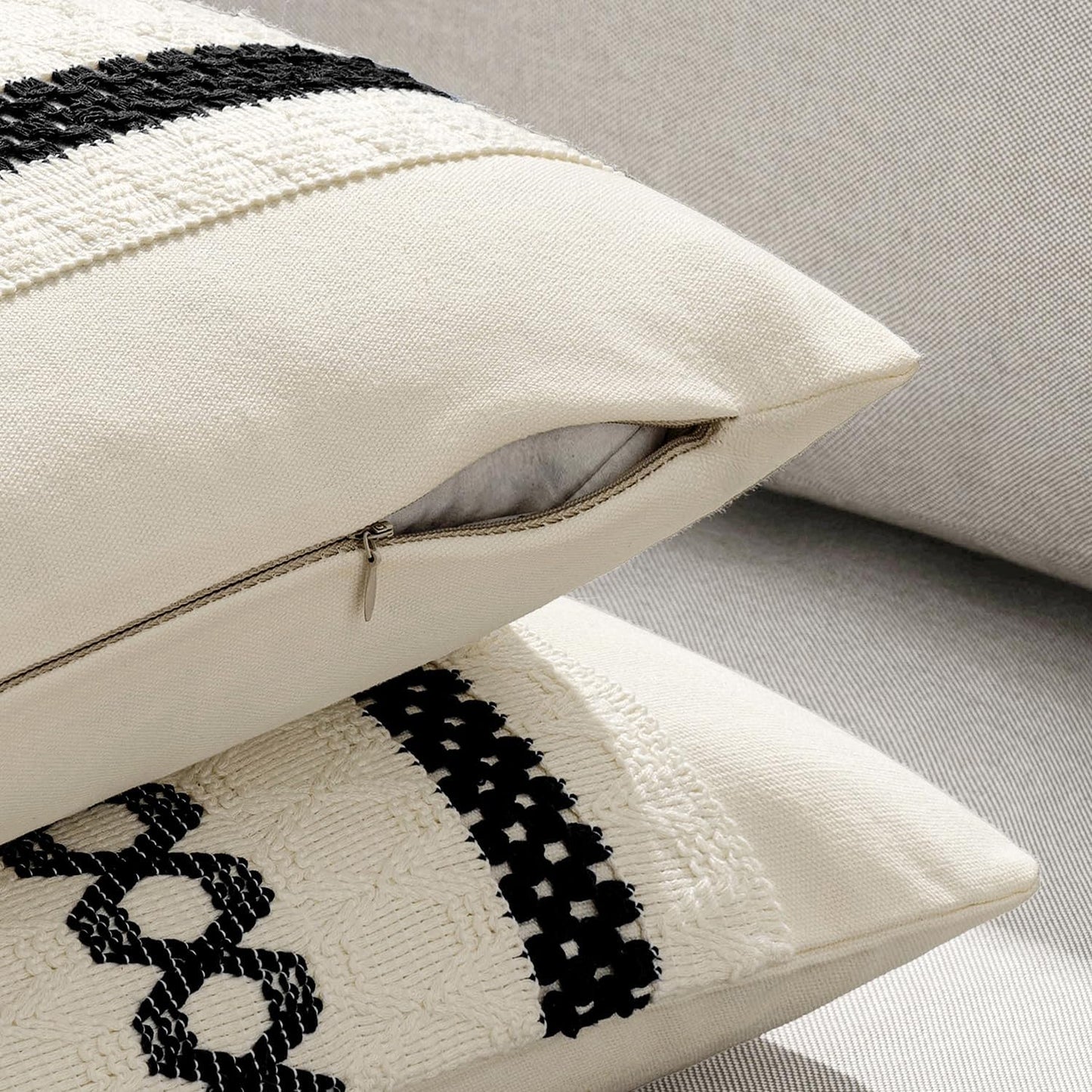 MIULEE Set of 2 Black Boho Decorative Pillow Covers 18x18 Inch Farmhouse Rustic Couch Throw Pillows Modern Spring Cotton Cushion Covers Retro Cute Macrame Woven Home Decor for Bed Sofa Chair