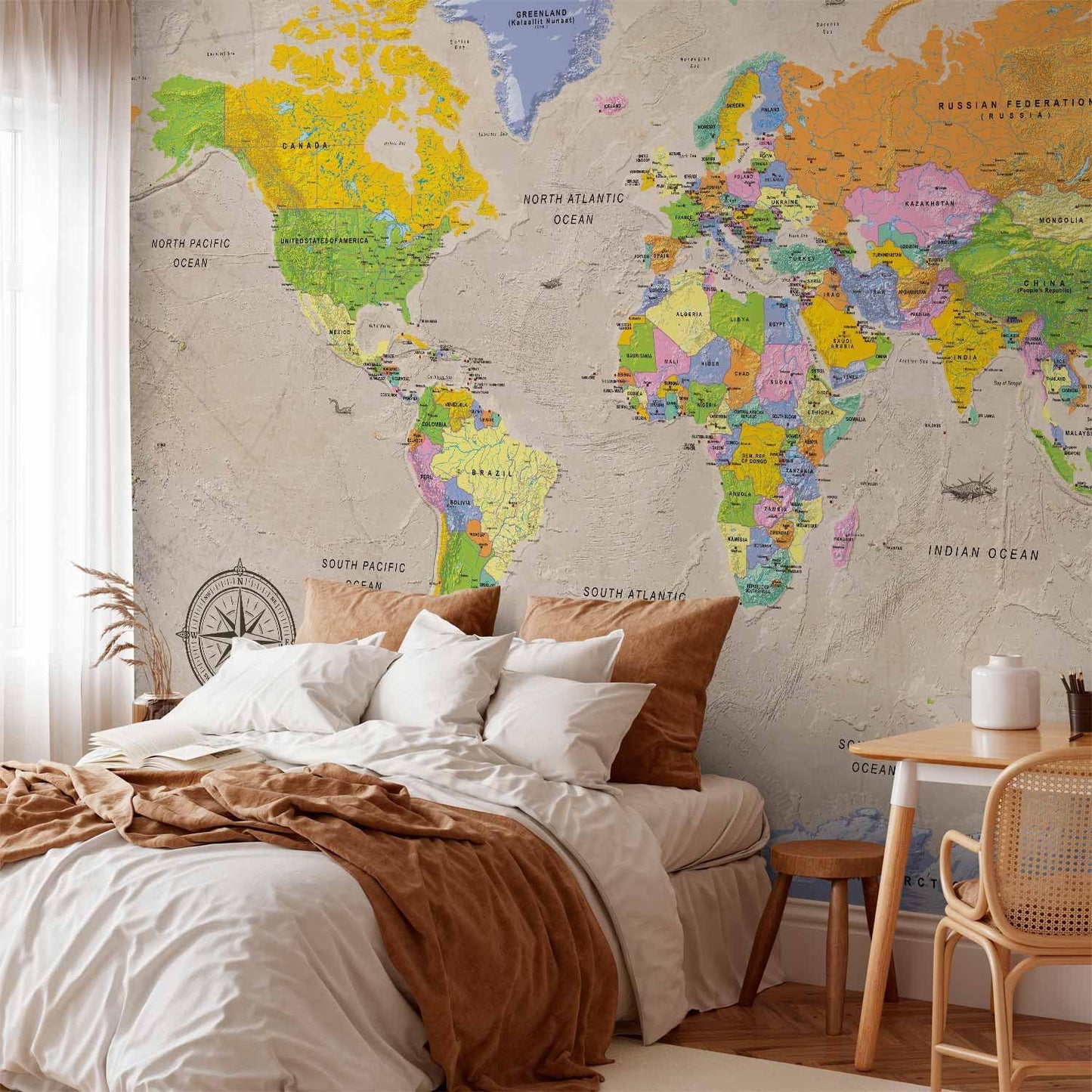 artgeist Premium Wall Mural World Map 98x69 in - XXL Non-Woven Wallpaper Fleece Wall Decor Photo Print Picture Image Design Home Map of The World k-A-0129-a-a