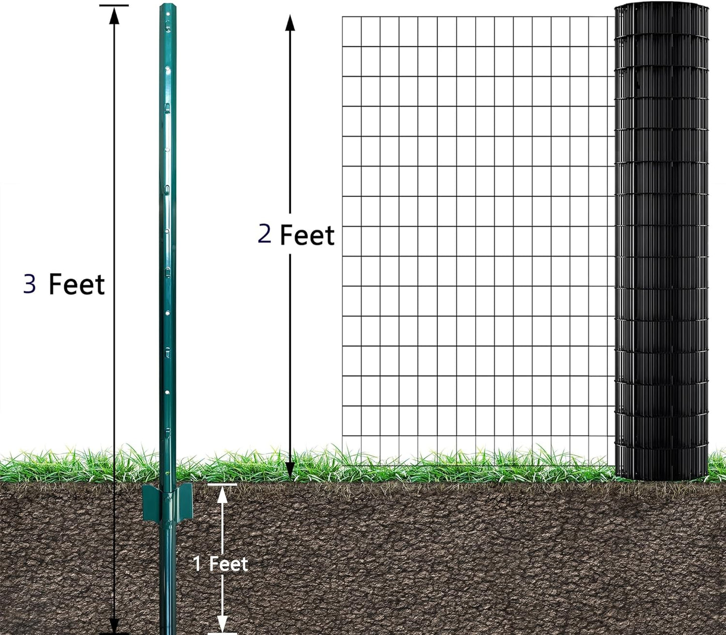 ARIFARO Sturdy Duty Metal Fence Posts 3 Feet,Pack of 10, 3-4-5-6-7 Feet No Digging Garden U Post for Wire Fencing Steel Fencing Poles for Yard, Outdoor