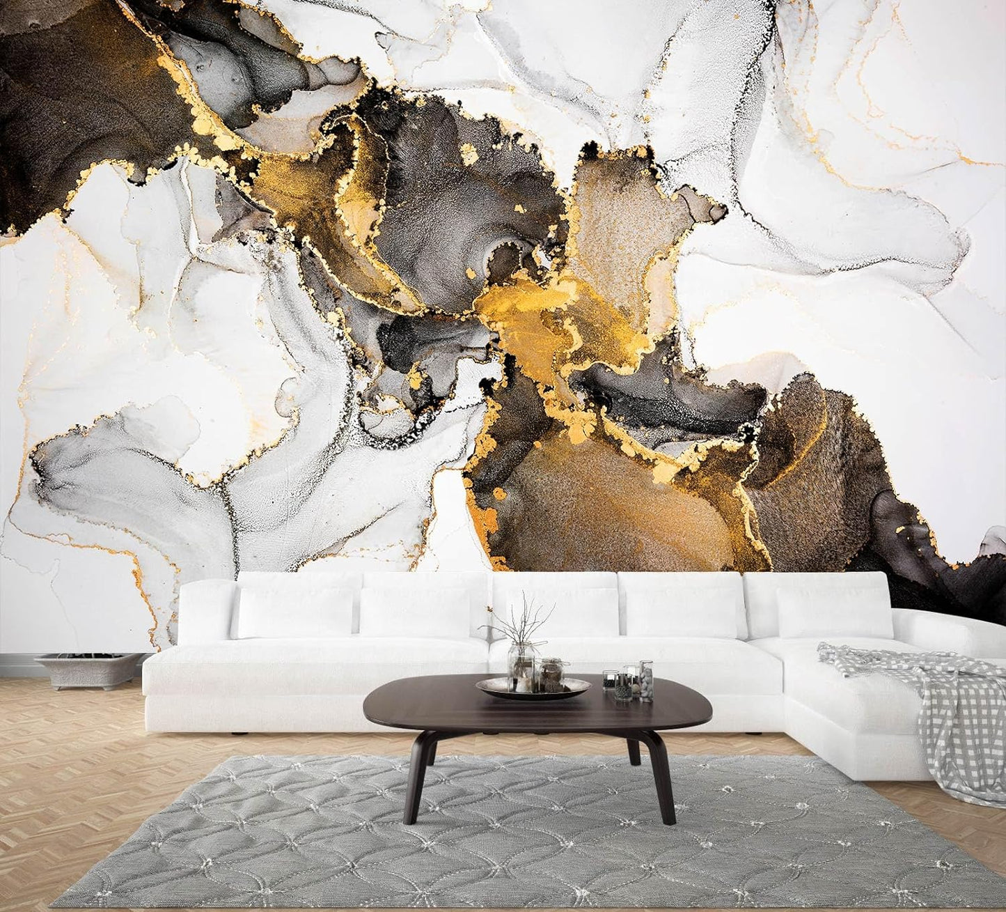 WFBHUA-White and Gold Marble Wallpaper Abstract Art Photo Wall Murals for Living Room Bedroom (Not Peel and Stick)