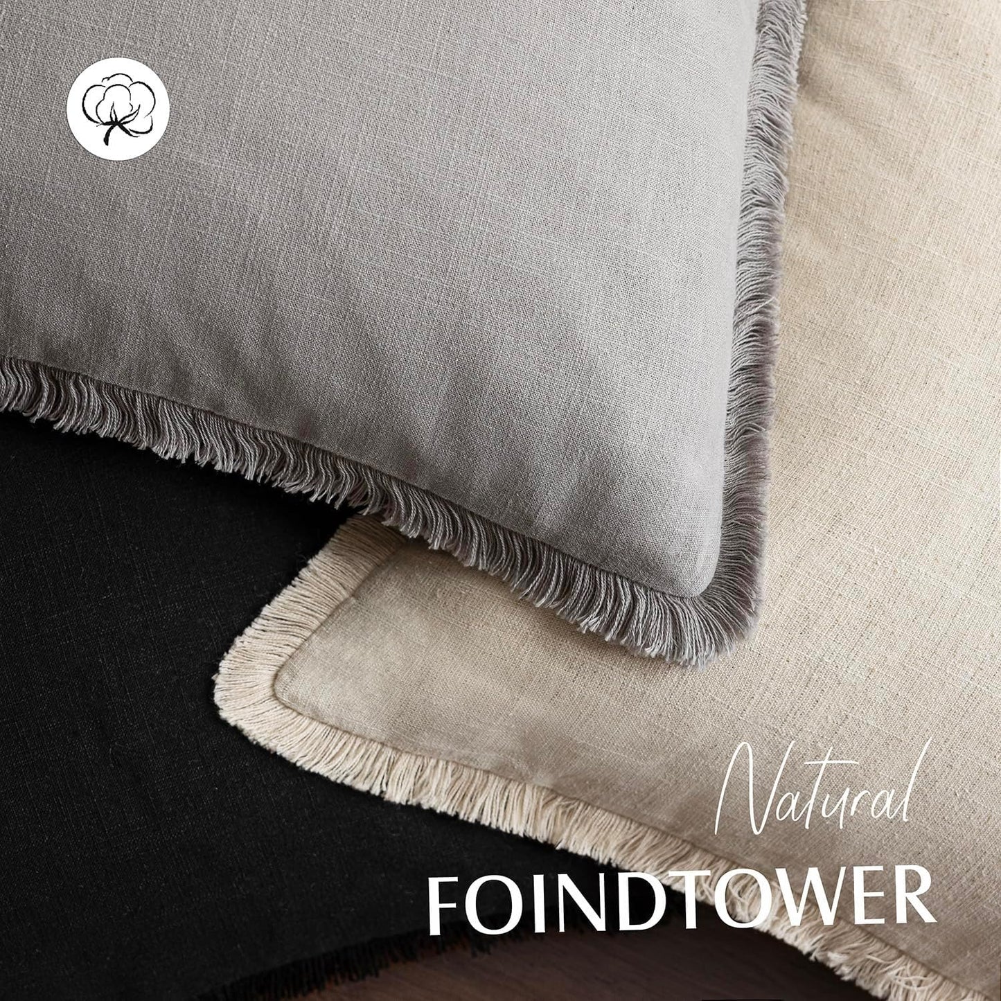 Foindtower Set of 2 Decorative Linen Fringe Throw Pillow Covers Cozy Farmhouse Cushion Cover with Tassels Accent Pillowcase for Couch Chair Sofa Bed Living Room Home Decor,20×20 Inch,Light Rustic Gray