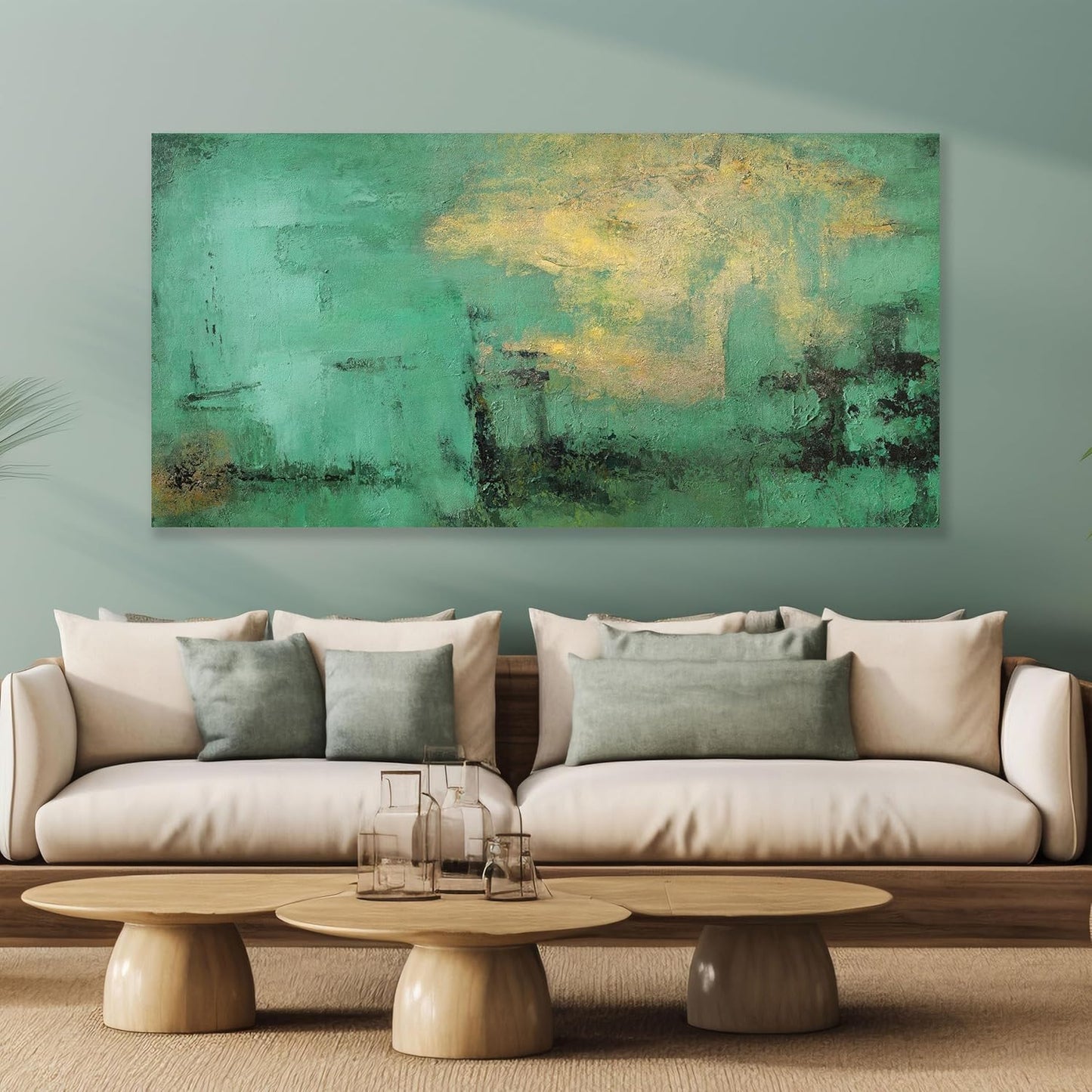 Glvzygy Abstract Wall Art Green and Gold Vintage Abstract Canvas Wall Decor Artwork Paintings Suitable for Living Room Bedroom Office Home Wall Decor 29"x58"