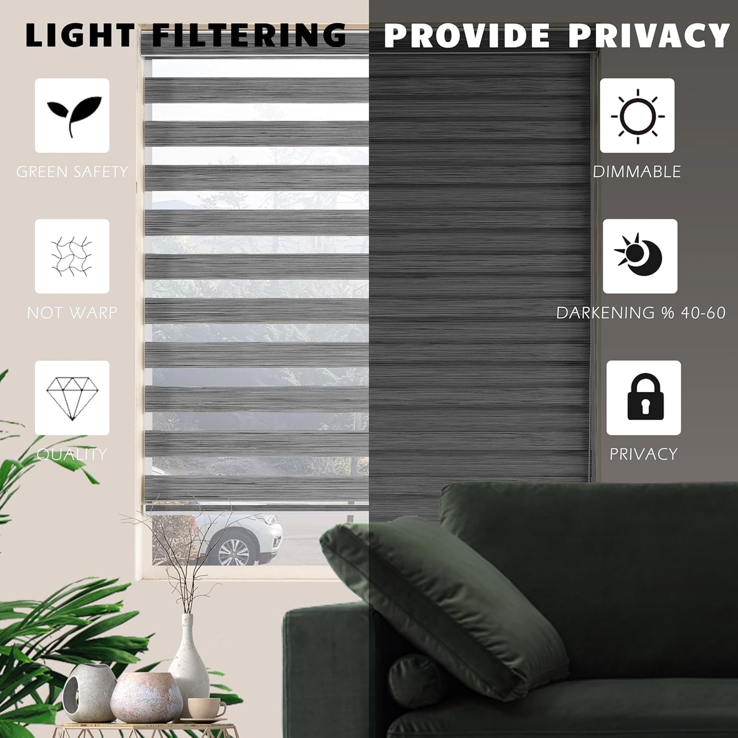 Zebra Blinds Window Blind Zebra Shade Blinds for Windows Roller Sheer Shades Privacy Light Filtering Shades for Home Kitchen Bathroom (Width 57'' X Height 72'' Grey)