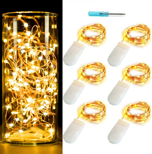 OakHaomie 6 Pack LED Starry String Lights 30 Micro Starry LEDs on 10ft Copper Wire,Fairy Lights Battery Powered by CR2032 Included,for DIY Wedding Centerpiece Table Decorations (Warm White)