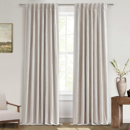 Primitive Curtain 108 Inch Long 2 Panels Burg,Pinch Pleated Cream Linen Blended 9 ft Floor Length to Ceiling Traverse Curtains for Living Room Extra Wide Blackout Drapes Sun Blocking Window
