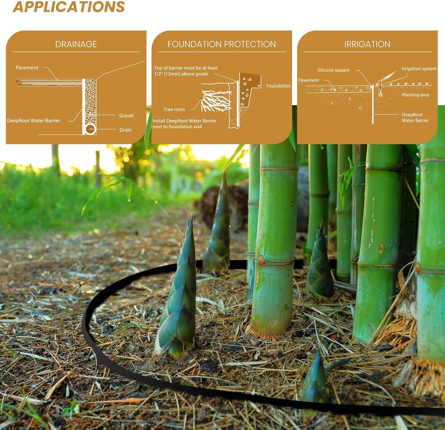 DeepRoot Water Barrier, Versatile Bamboo Barrier, Easy-to-Install Garden Barrier for Landscaping and Protection, Durable, Flexible, 36" x 100' Roll-30 mil Thickness, Black (WB 36/30-100)