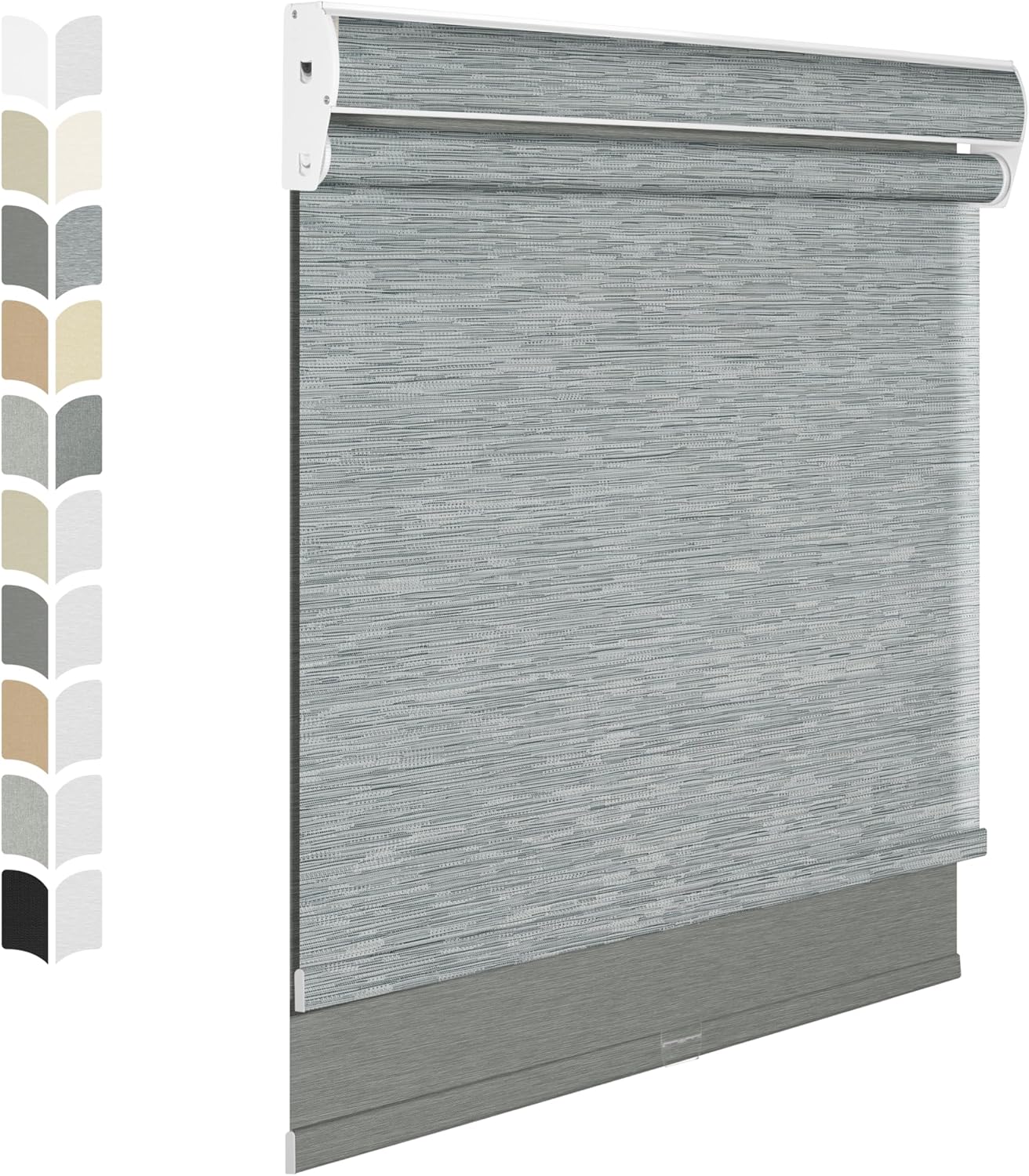 BERISSA Cordless Dual Roller Shades with Cassette Valance,Double Window Shades Blackout and Light Filtering Shades,Day and Night Roller Shades for Home Office Door.Striped Jacquard Grey.59 W x 72" H
