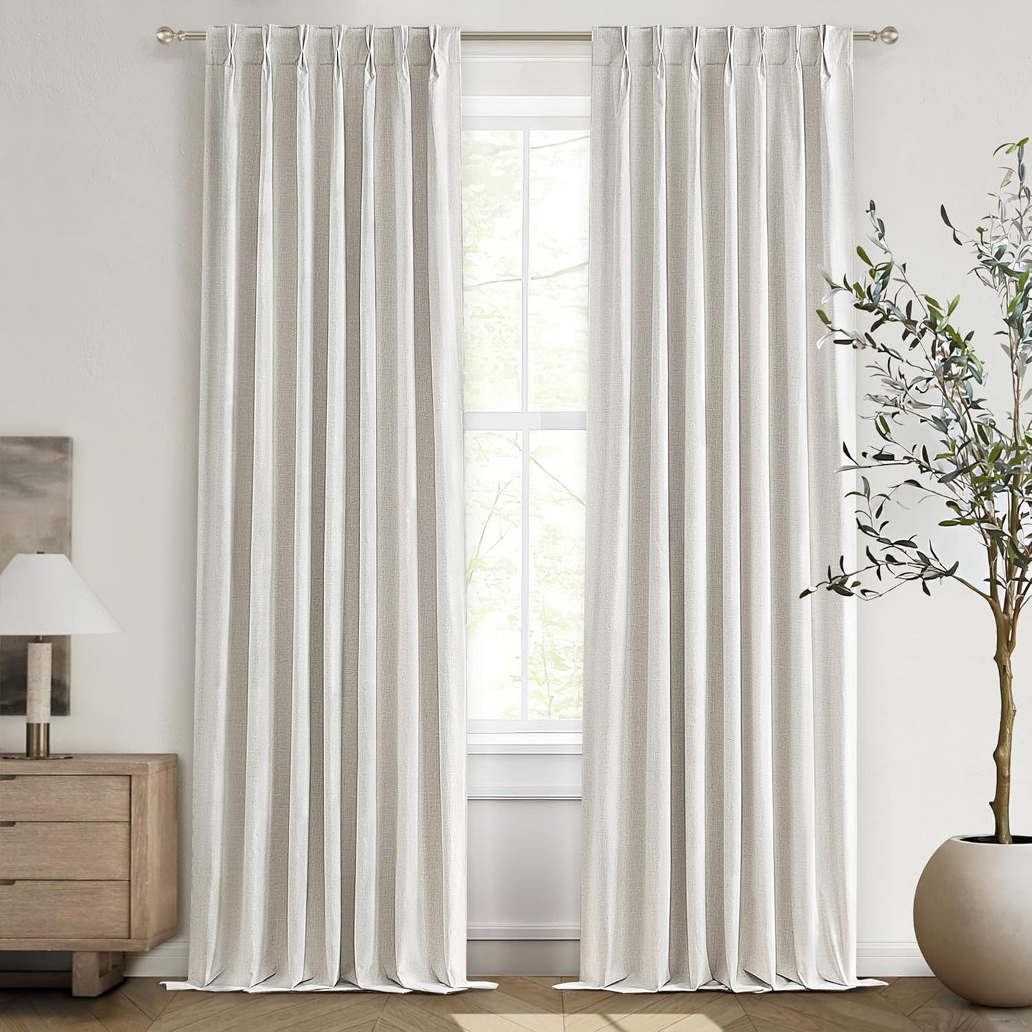 Extra Long Floor to Ceiling 132 Inch Viral Curtains for Living Room, Pinch Pleated Cream Blackout Curtain Linen Insulated Soundproof Heavy Drapes for Dining Room Large Windows W40"xL132"x2 Panels
