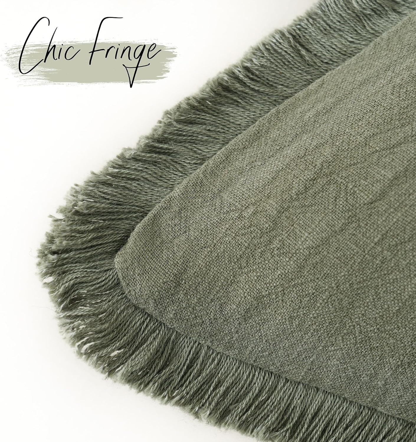 Foindtower Set of 2 Decorative Linen Fringe Throw Pillow Covers Cozy Boho Farmhouse Cushion Cover with Tassels Soft Accent Pillowcase for Couch Sofa Bed Living Room Home Decor, 22×22 Inch, Olive Green