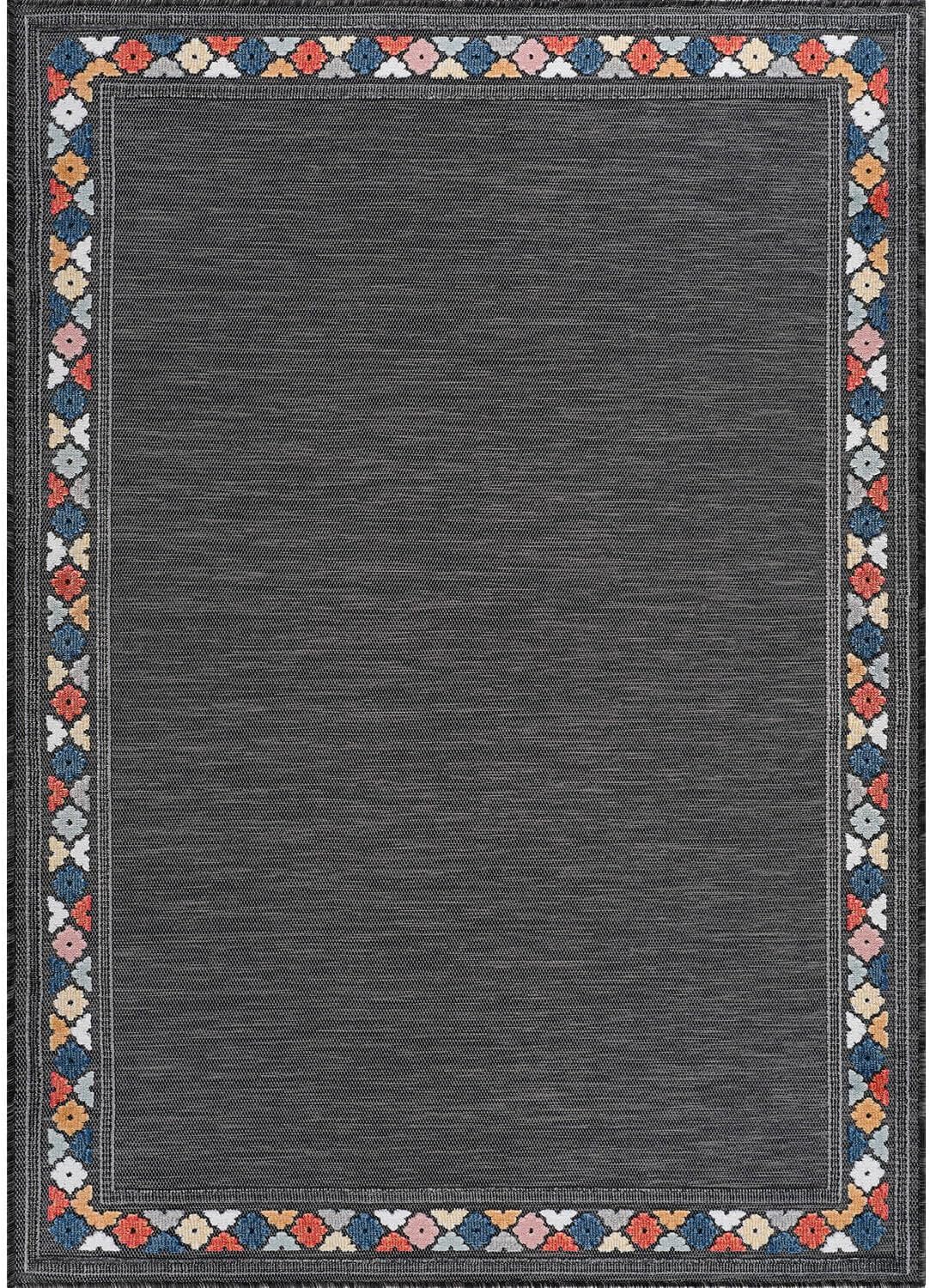 Beverly Rug Outdoor Rug 8x10 Modern Bordered Area Rugs for Indoor and Outdoor Patio Easy to Clean Non Shedding Living Room Porch Garden Washable Outside Carpet (8 x 10 Dark Gray)