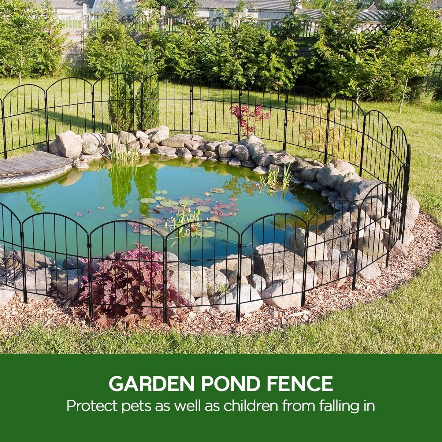 Goovilla Garden Fence, Total 27ft(L) x 24in(H) Garden Fencing Animal Barrier, 25 Pcs Rustproof Metal Fence Panels, Black No Dig Fence, Decorative Garden Fences and Borders for Dogs, Flower Bed, Patio