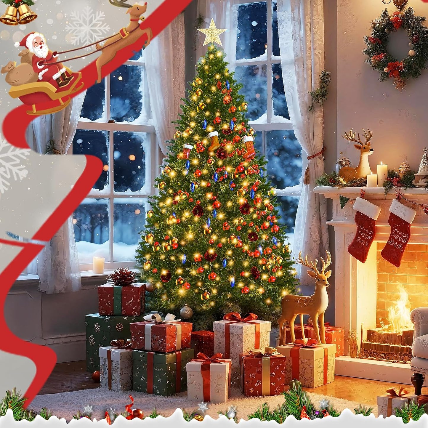 LEVELEVE Premium 7.5FT Artificial Holiday Christmas Tree w/1,000 Branch Tips,250 LED Lights for Home,Office,Party Decoration
