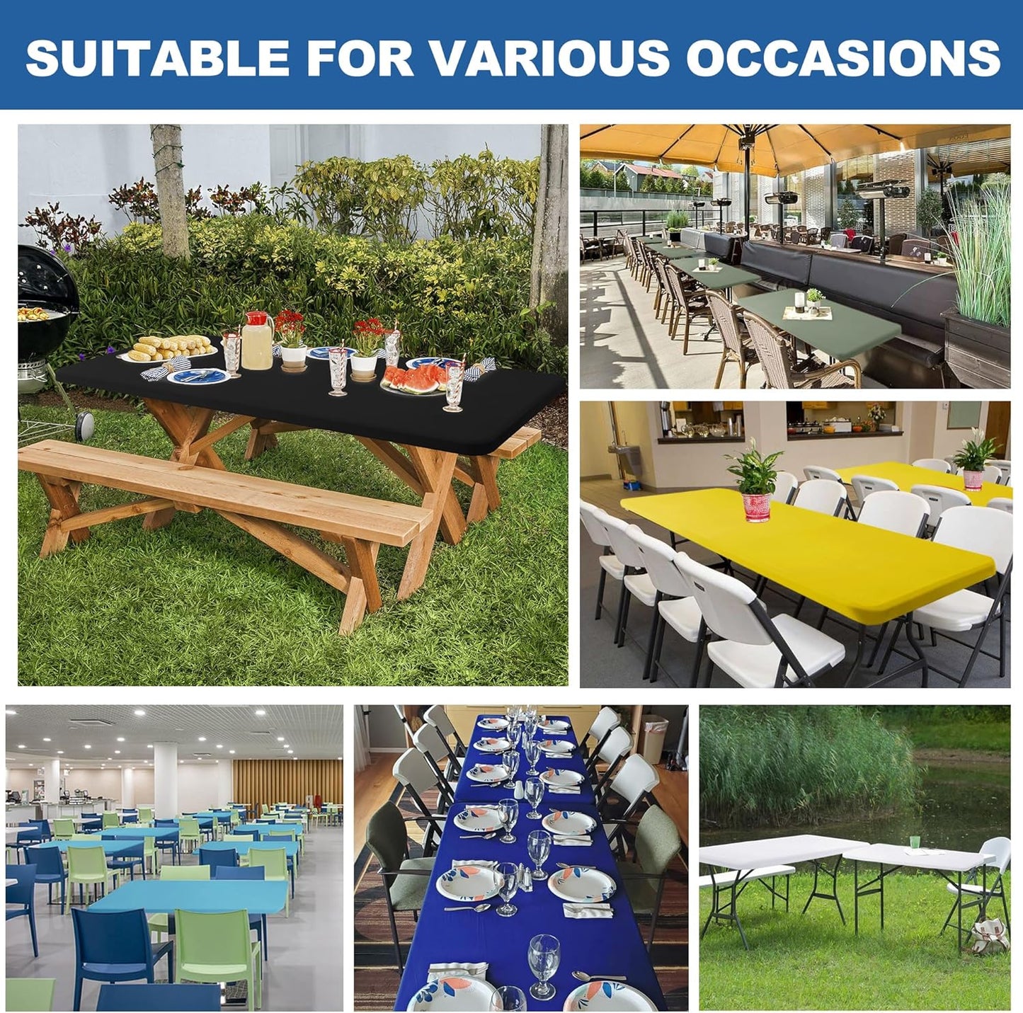 Stretch Table Cover for 4ft Rectangle Tables-10 Pack Black Spandex Table Cloths with Elastic-Stretchy Folding Outdoor Picnic Tablecloth for Camping Dining Room Patio Kitchen Banquet Party