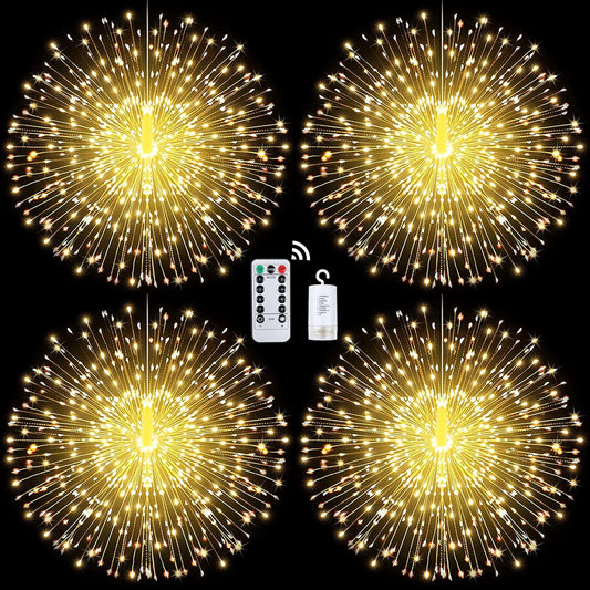 Techip 4 Pcs 225Led Lights Battery Operated Fairy Lights Copper Wire with Remote 8 Modes Wedding Hanging String Lights Christmas Decorative Lights Outdoor Indoor Decoration,Warm White