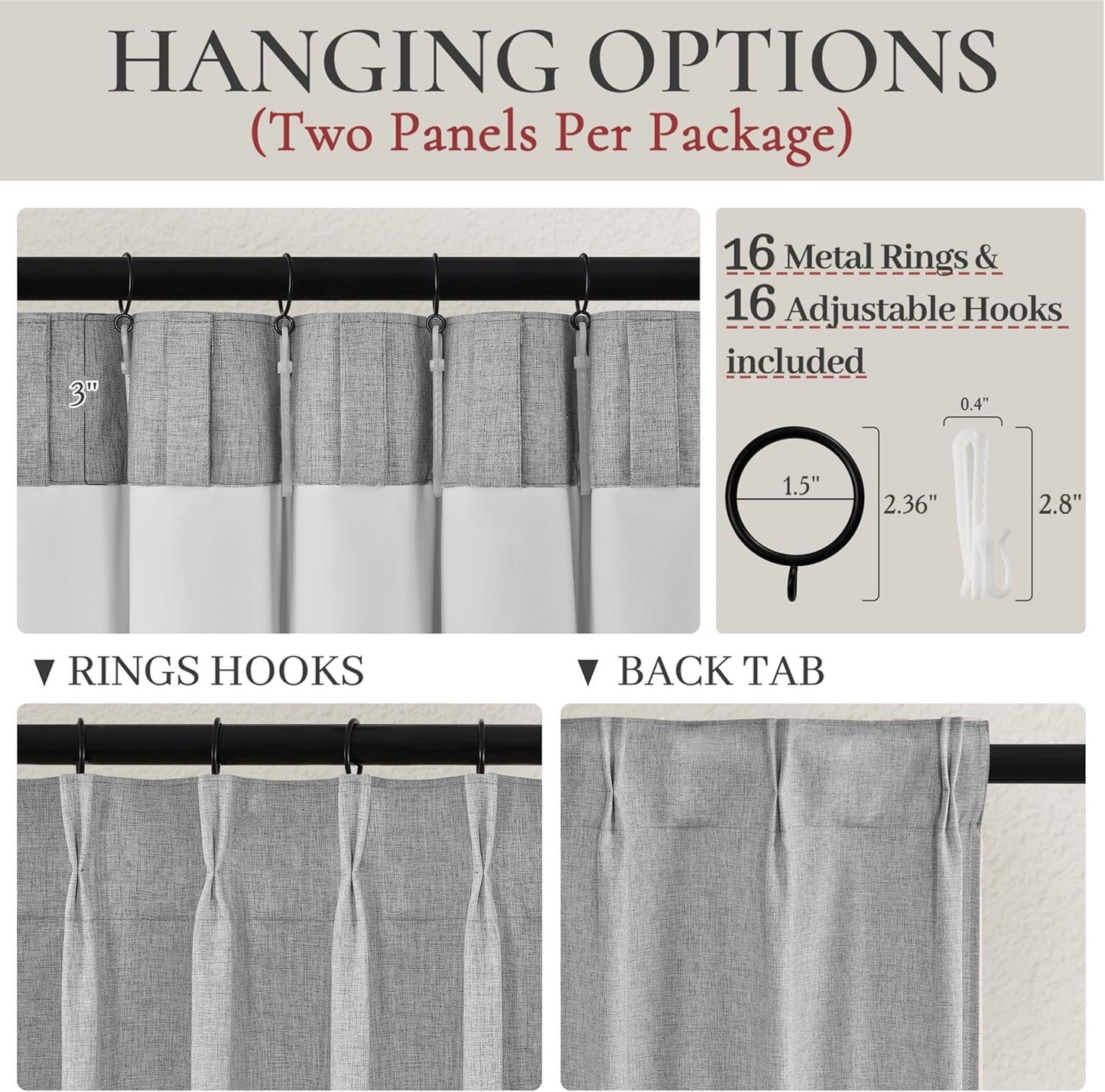 Grey Black Out Curtains 92 Inch Long for Living Room, Pinch Pleated Flax Linen Modern Insulated Drapes with Hooks Bedroom Curtain 92 Inch Length 2 Panels Set Soundproof Privacy Windows Burg(40"Wx92")