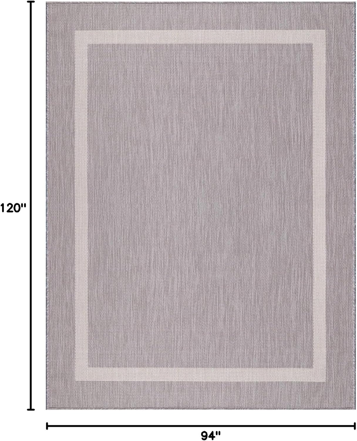 Bordered Outdoor Rug 8x10 Washable Outside Carpet for Indoor Patio Porch Waterproof Easy Cleaning Non Shedding Area Rugs Gray 8 x 10