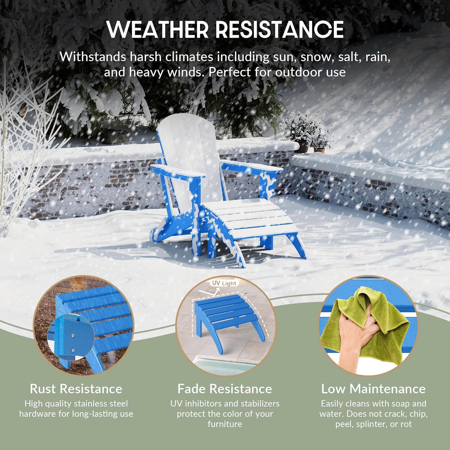WestinTrends Outdoor Ottoman, Patio Adirondack Ottoman Foot Rest, All Weather Poly Lumber Folding Foot Stool for Adirondack Chair, Widely Used for Outside Porch Pool Lawn Backyard, Pacific Blue