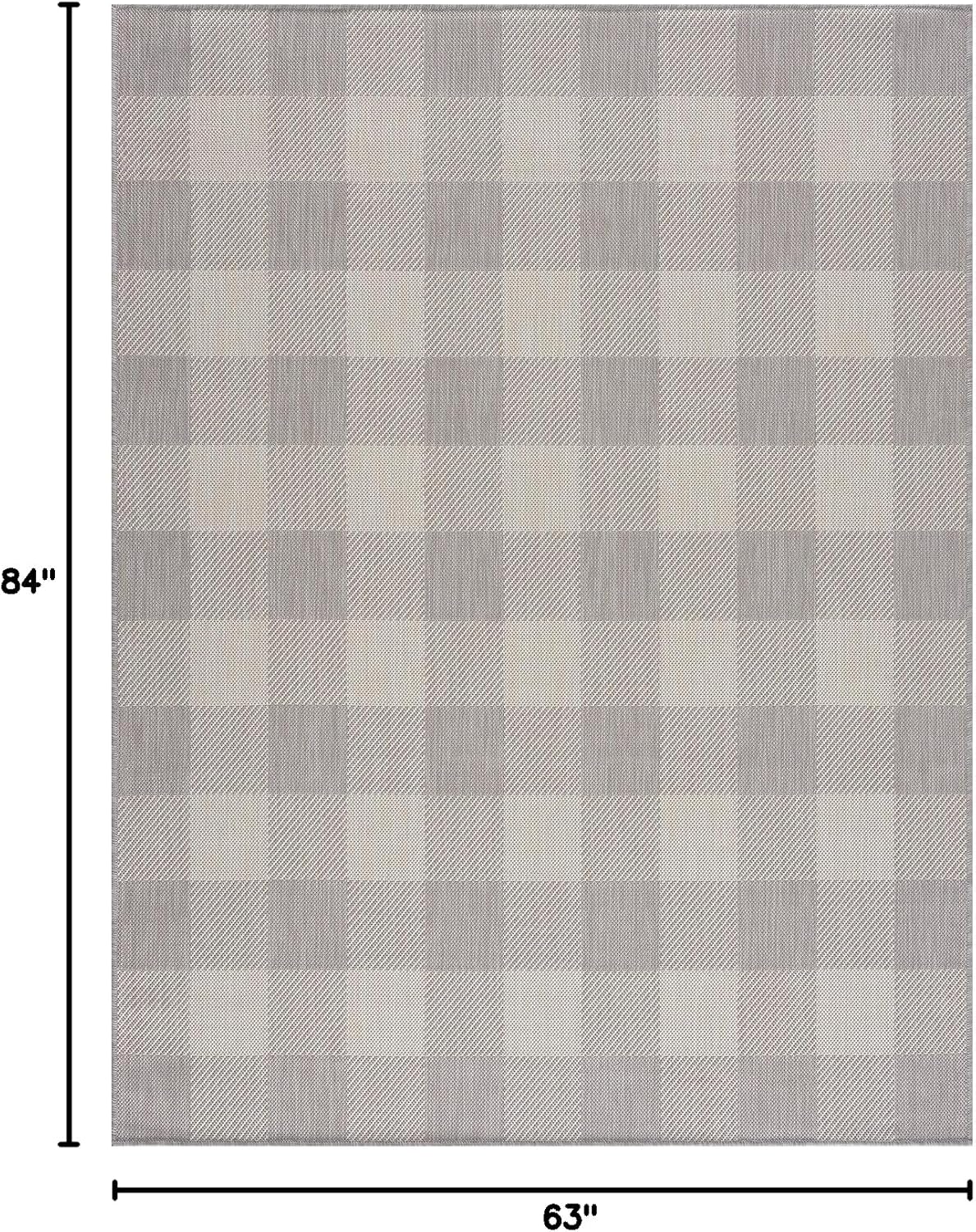 CAMILSON Outdoor Rug - Modern Area Rugs for Indoor and Outdoor Patios, Kitchen and Hallway mats - Easy Cleaning Non Shedding Washable Outside Carpet (5x7, Buffalo - Grey/White)