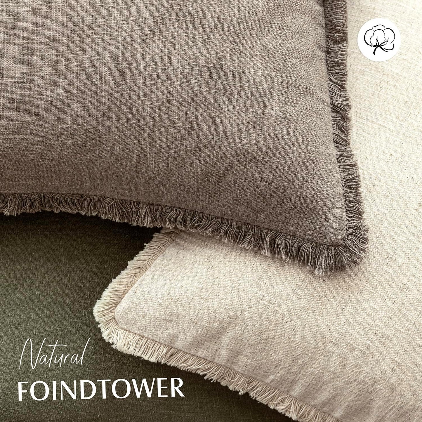 Foindtower Set of 2 Decorative Linen Fringe Lumbar Throw Pillow Covers Boho Farmhouse Cushion Cover with Tassels Soft Accent Pillowcase for Couch Sofa Bed Living Room Home Decor,12×24 Inch,Brown Tan
