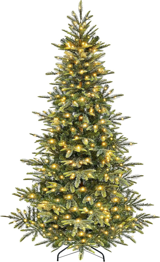 Yaheetech 7.5ft Pre-lit Aspen Fir Artificial Christmas Tree with 550 Incandescent Warm Lights Full Prelighted Xmas Tree w/1128 Branch Tips & Foldable Stand for Home Holiday Decor, Green