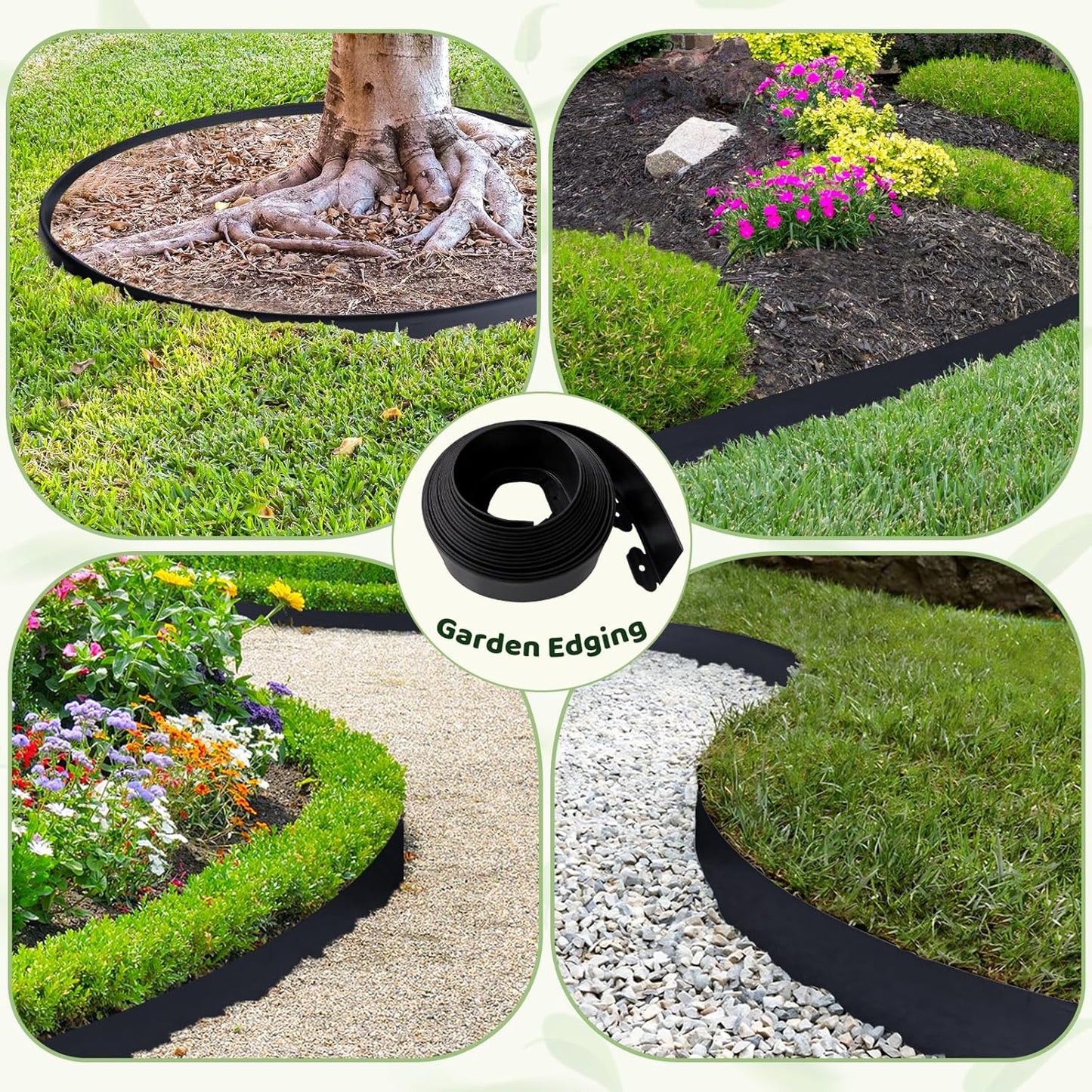 Landscape Edging - 2 Inch x 66FT Garden Border with 200 PCS Spikes, Plastic Lawn Edging for Flower Bed, Pathway and Yard(Black)